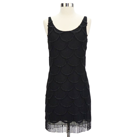 Black Swan Beaded Black Fringe Cocktail Dress - Picture 2 of 5